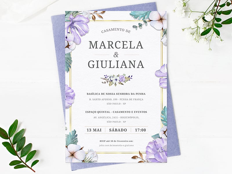 Criar convite de casamento - Lirios & Flores Lilas| FestaLab
