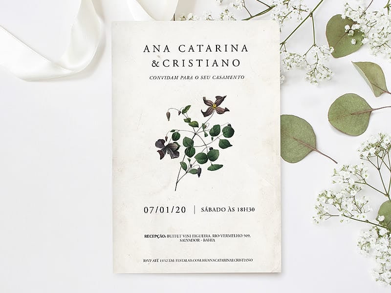 Modelo de Convite de Casamento - Minimalista Bouque Crie seu convite de casamento - Minimalista Bouquê| FestaLab