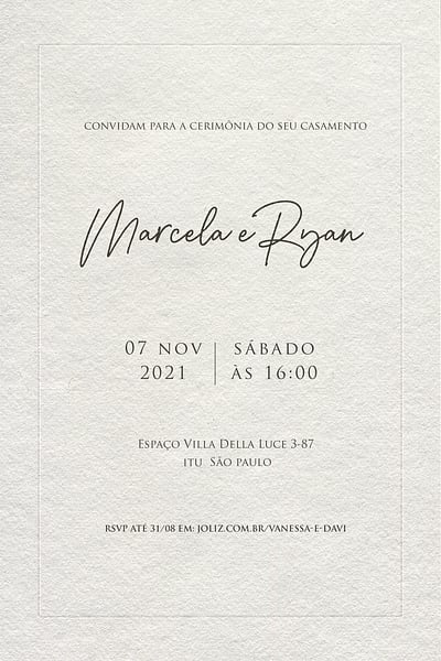 Modelo de Convite de Casamento - Minimalista Creme Convite Minimalista Creme grátis para editar