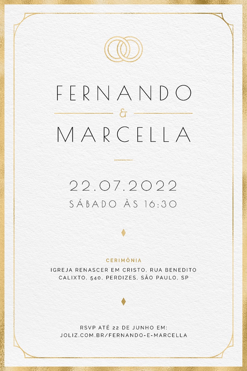 Convite de Casamento - Minimalista Dourado