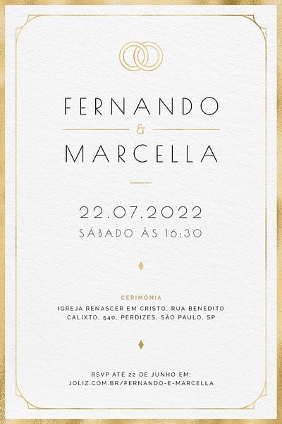 Modelo de Convite de Casamento - Minimalista Dourado Convite Minimalista Dourado grátis para editar
