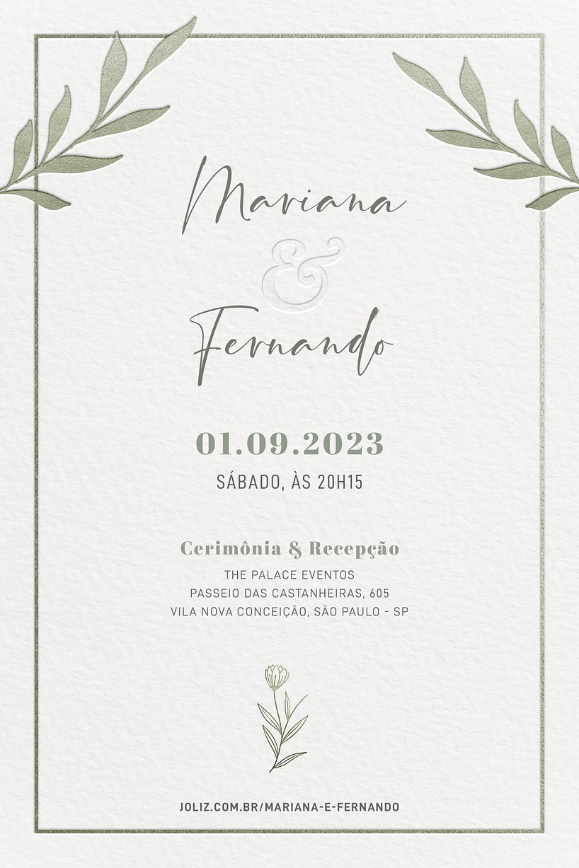 Convite de Casamento - Folhagem minimalista fendi