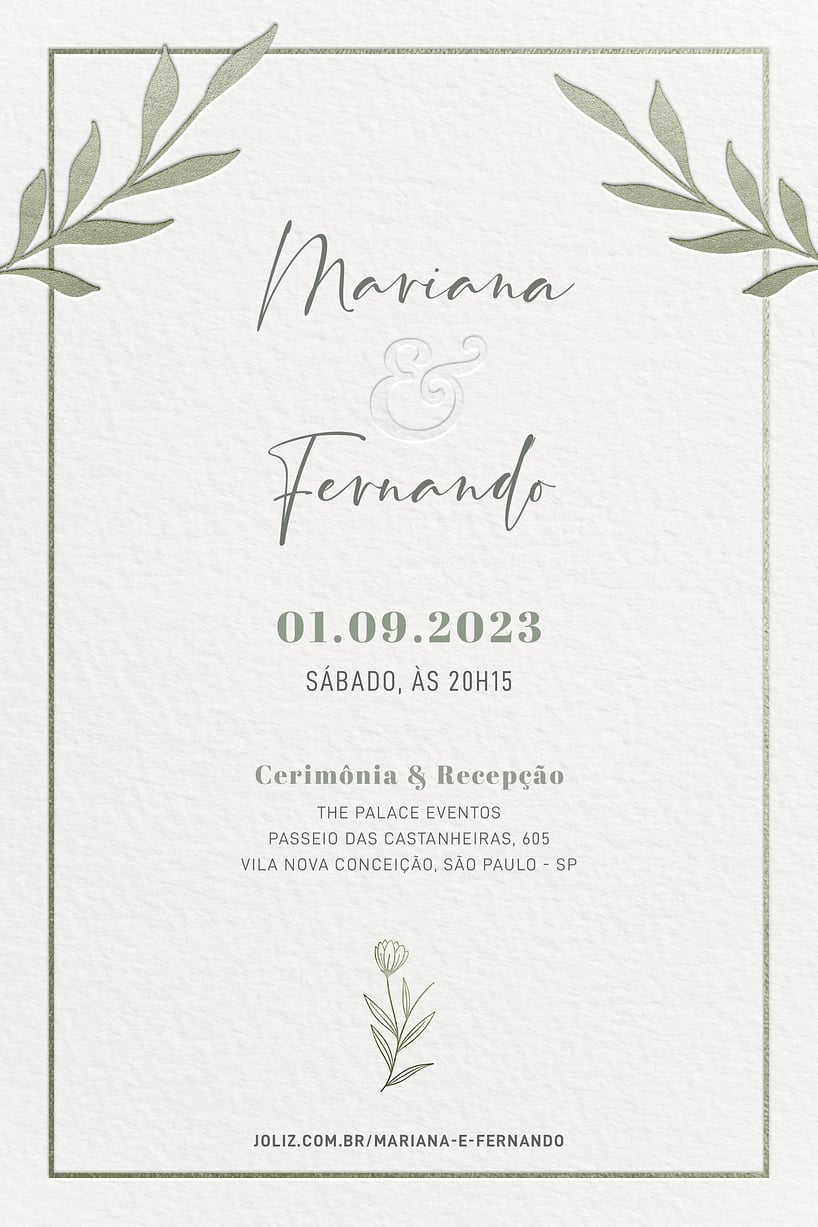Modelo de Convite de Casamento - Folhagem minimalista fendi Convite de Casamento - Folhagem minimalista fendi