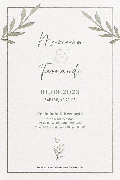 Modelo de Convite de Casamento - Folhagem minimalista fendi Convite de Casamento - Folhagem minimalista fendi