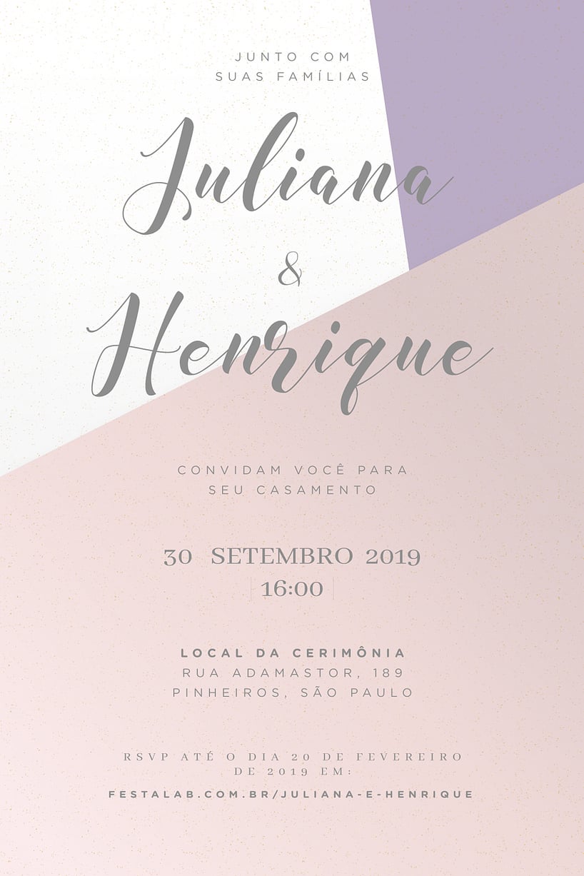Modelo de Convite de Casamento - Minimalista lavanda Crie seu convite de casamento - Minimalista lavanda| FestaLab