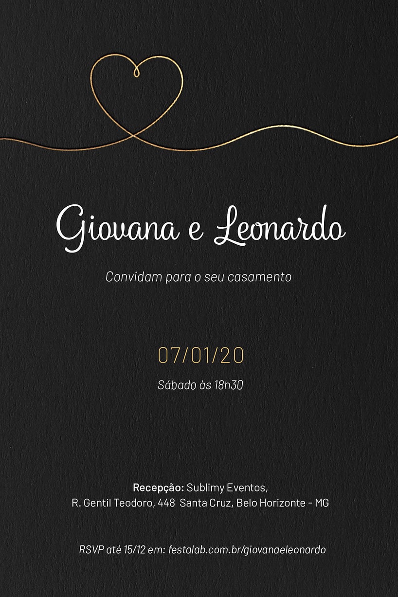 Convite de Casamento - Minimalista Preto com Dourado