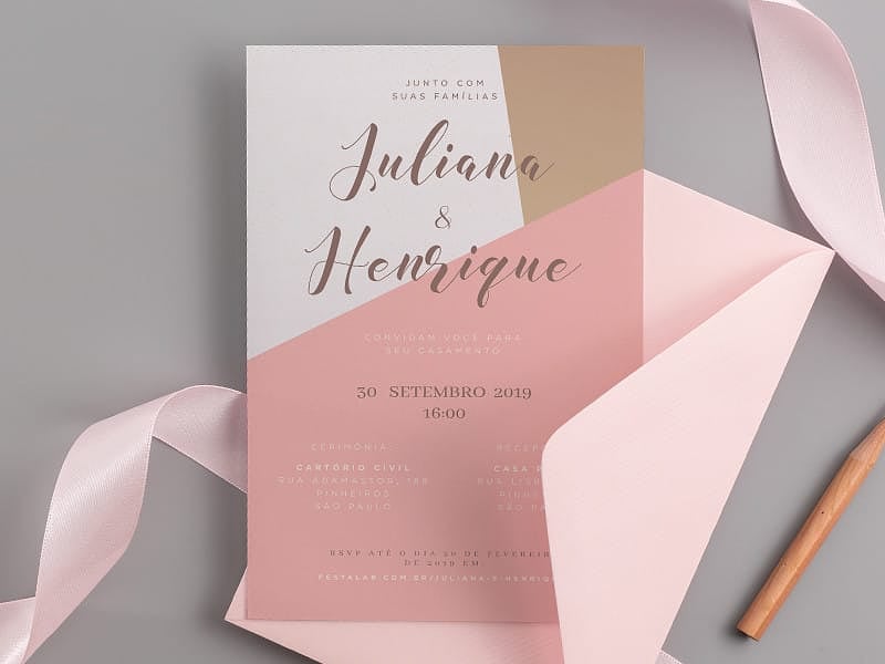 Convite de Casamento Minimalista rosa