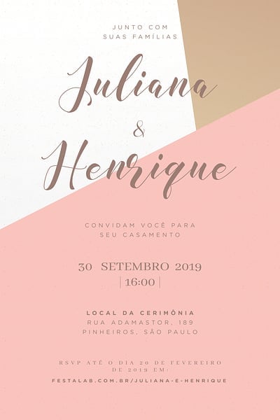 Modelo de Convite de Casamento - Minimalista rosa Convite Minimalista rosa grátis para editar