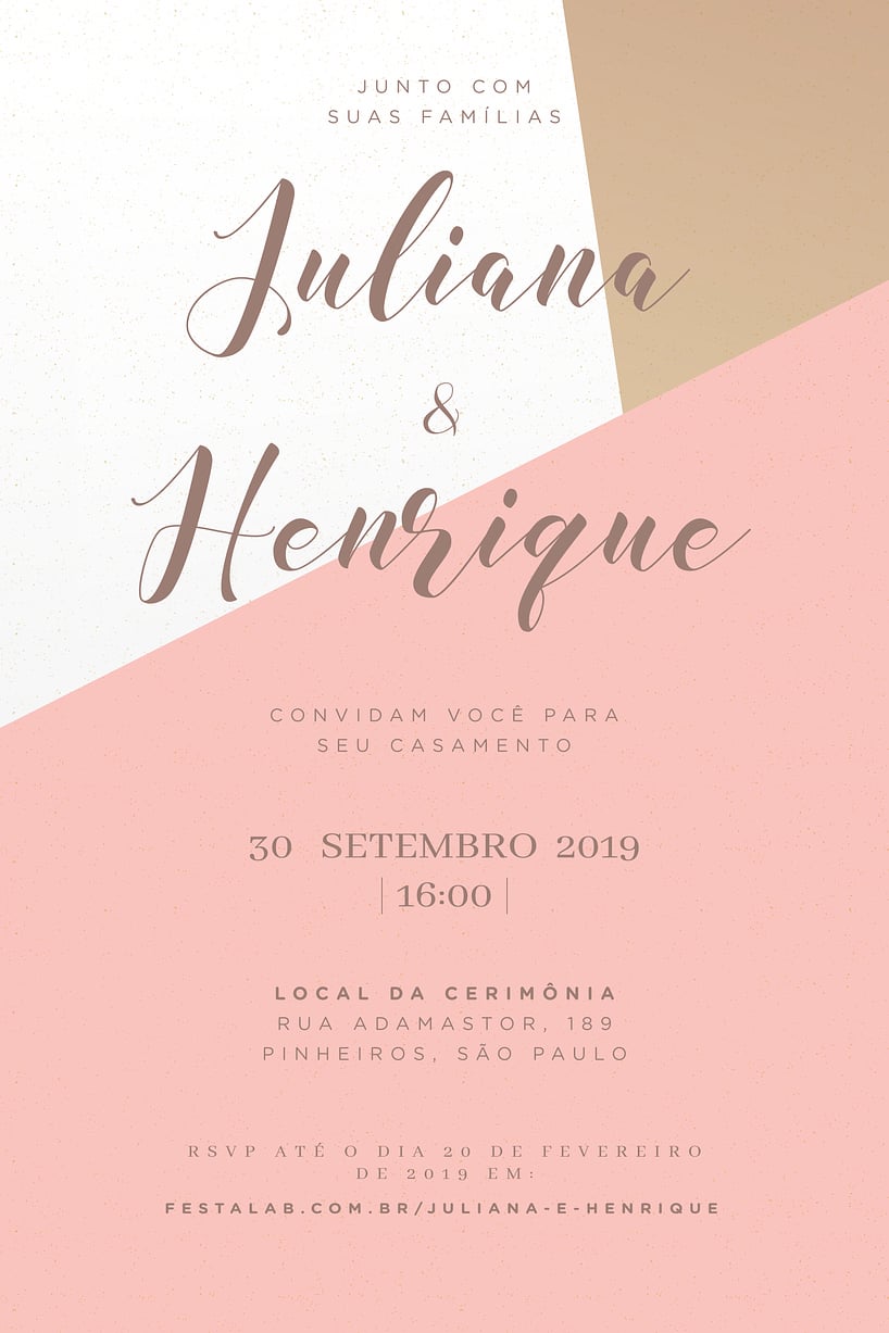 Modelo de Convite de Casamento - Minimalista rosa Crie seu convite de casamento - Minimalista rosa| FestaLab
