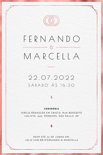 Modelo de Convite de Casamento - Minimalista Rose Convite Minimalista Rose grátis para editar