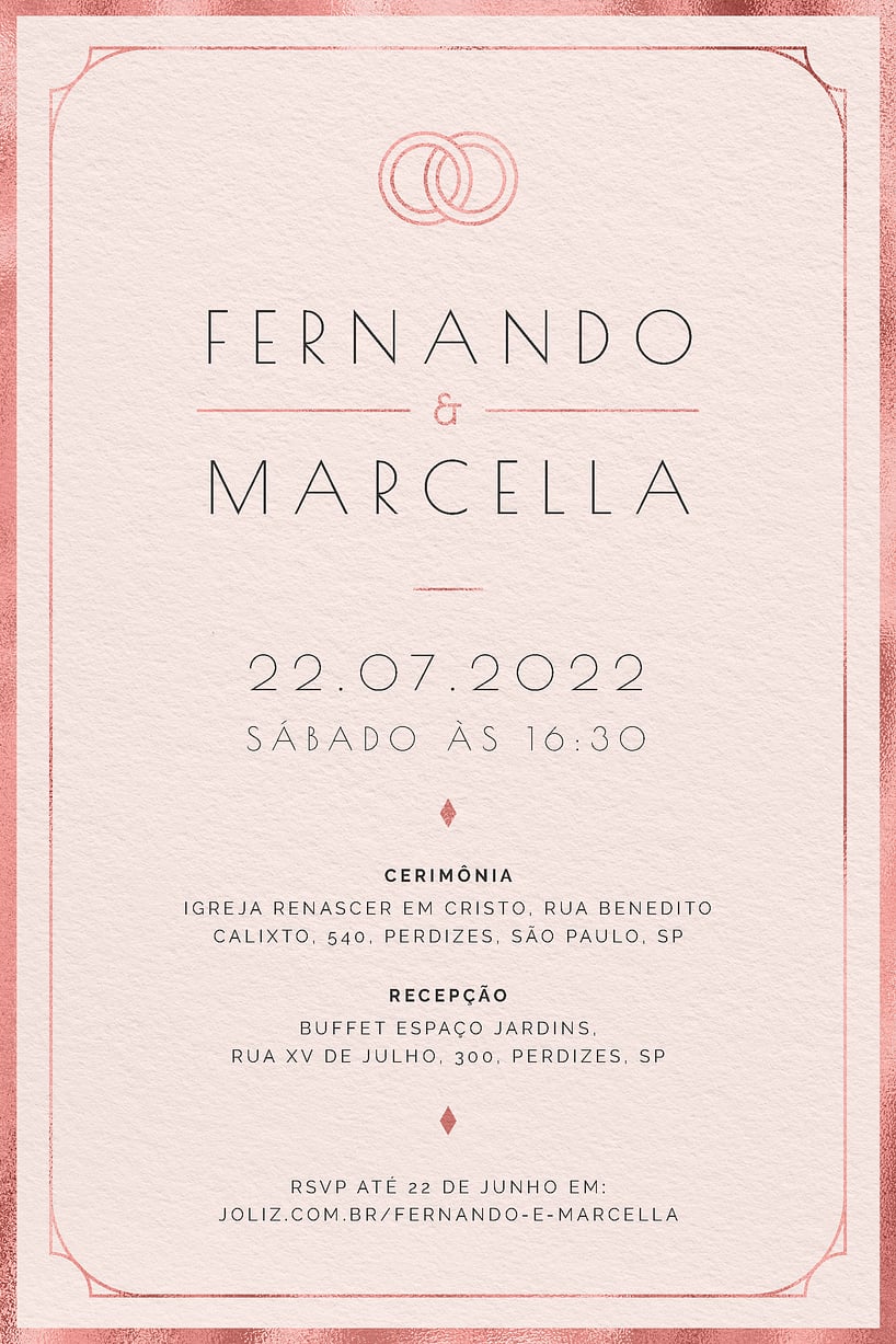 Convite Minimalista Rose Gold grátis para editar