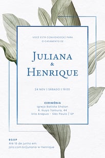 Convite Moldura de Folhagem azul grátis para editar