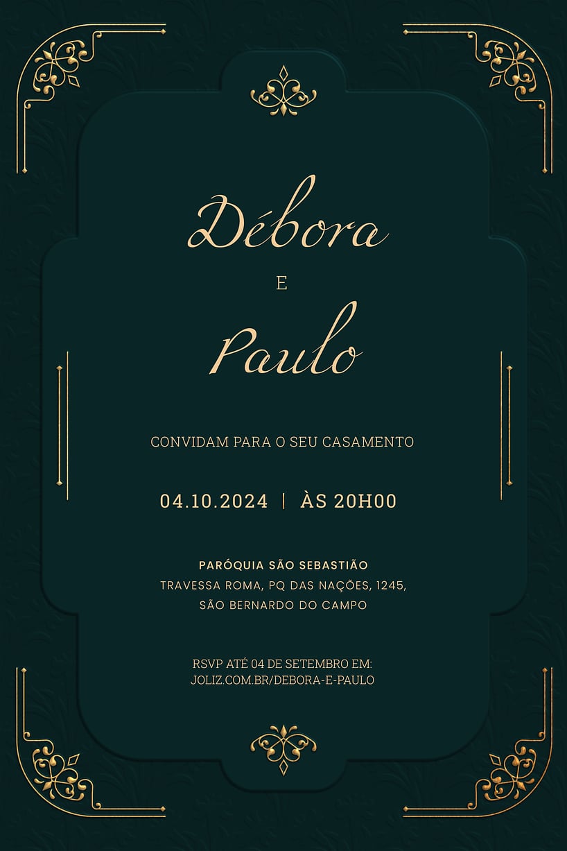 Convite de Casamento - Moldura ouro