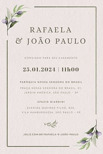 Modelo de Convite de Casamento - Oliveiras Romanticas Convite Oliveiras Românticas grátis para editar