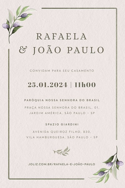Modelo de Convite de Casamento - Oliveiras Romanticas Convite de Casamento - Oliveiras Romanticas