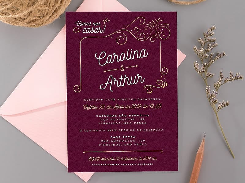 Convite de Casamento - Ornamental Marsala