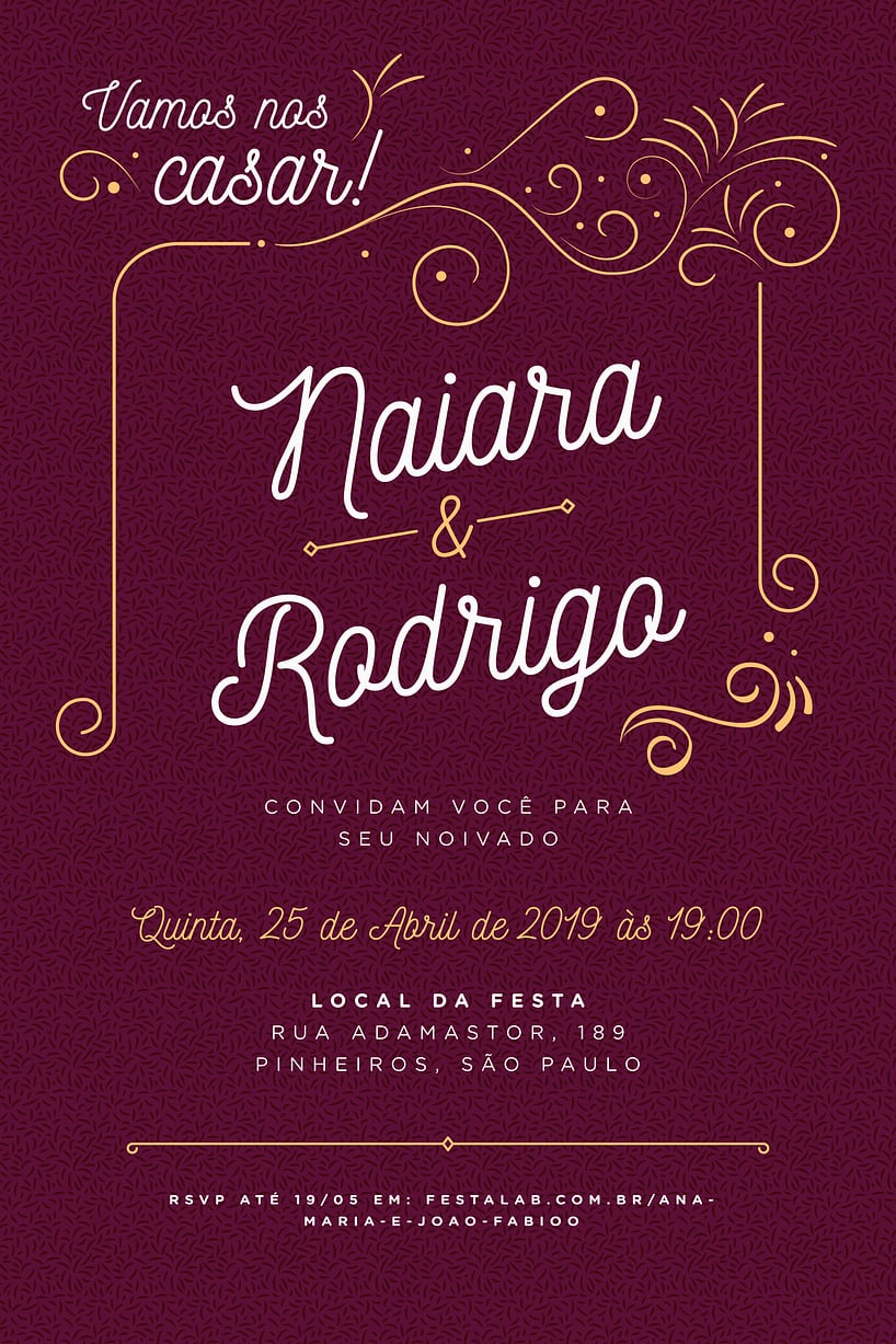 Convite de Casamento - Ornamental Marsala