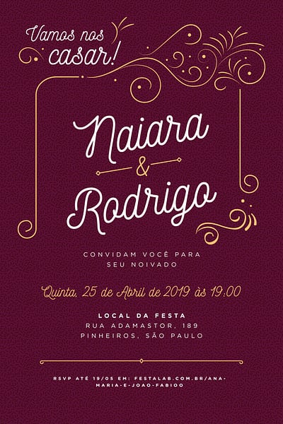 Modelo de Convite de Casamento - Ornamental Marsala Convite Ornamental Marsala grátis para editar