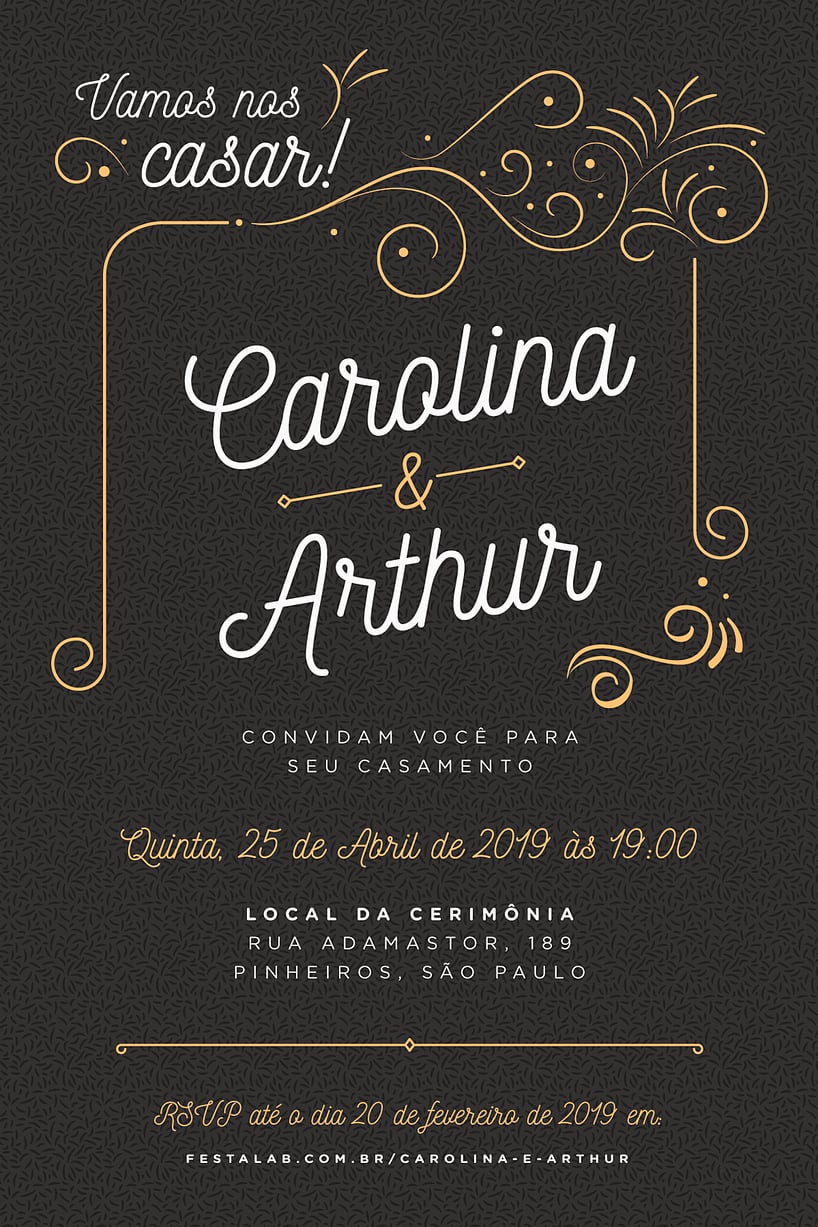Modelo de Convite de Casamento - Ornamental preto Convite Ornamental preto grátis para editar