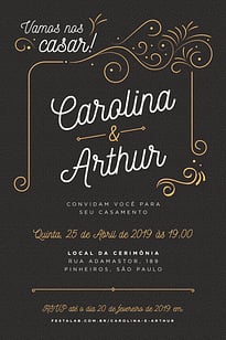 Convite Ornamental preto grátis para editar