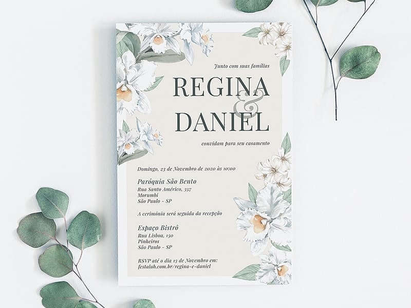 Modelo de Convite de Casamento - Orquideas Crie seu convite de casamento - Orquídeas| FestaLab