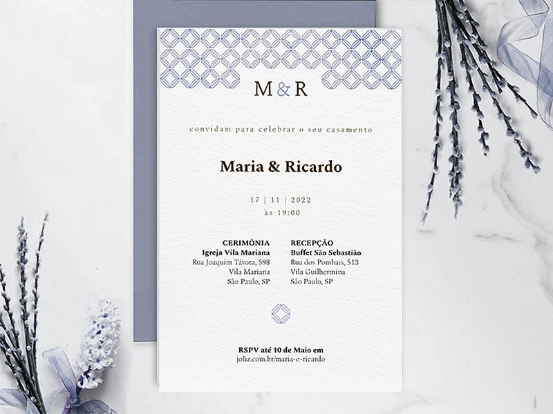 Convite de Casamento Padrão azul
