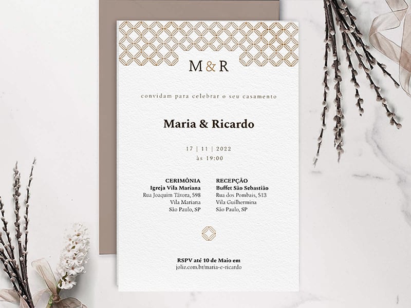 Convite de Casamento Padrão Marrom