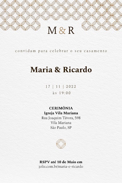 Modelo de Convite de Casamento - Padrao Marrom Convite Padrão Marrom grátis para editar