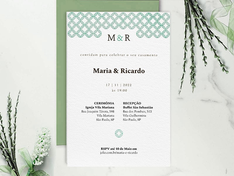 Convite de Casamento Padrão verde