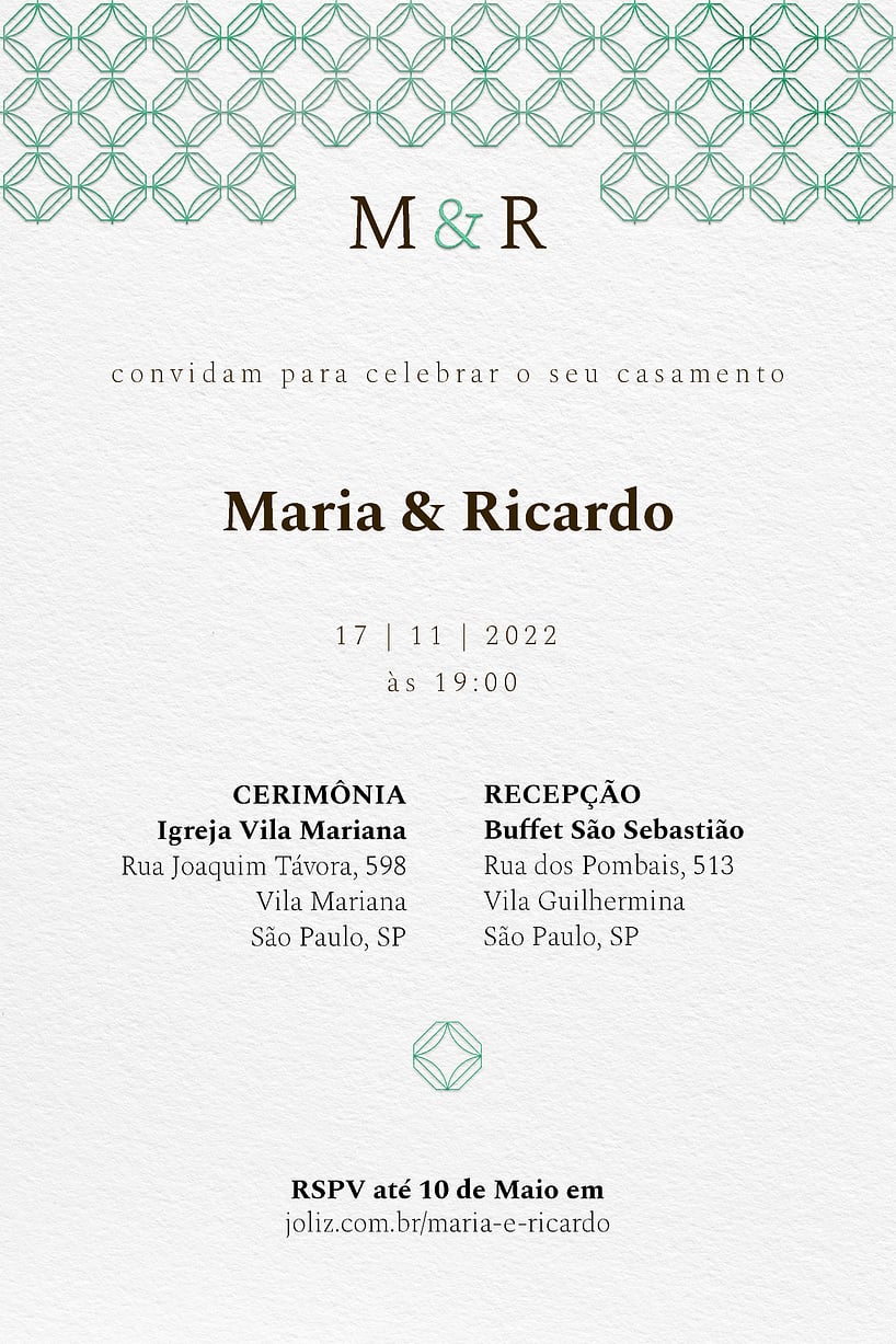 Convite de Casamento - Padrao verde