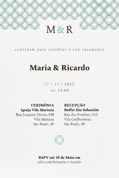 Modelo de Convite de Casamento - Padrao verde Convite Padrão verde grátis para editar