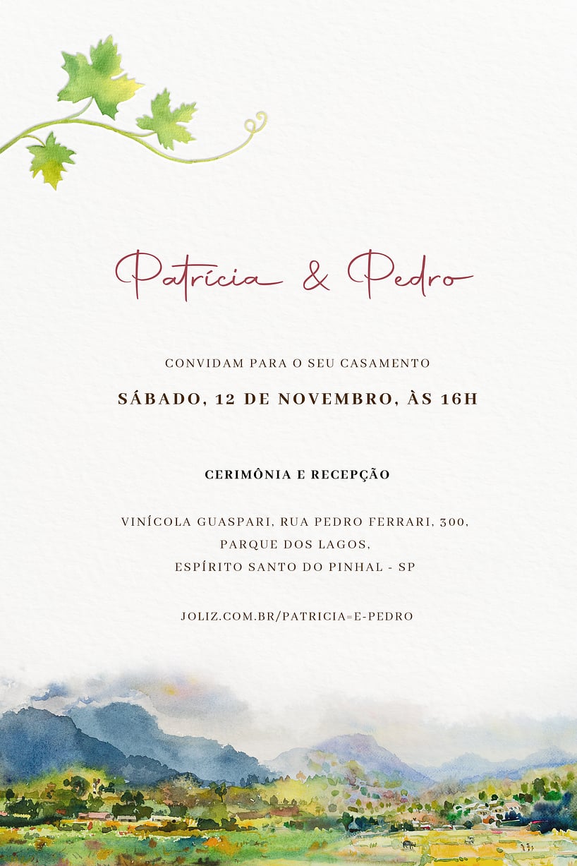 Convite de Casamento - Romance na vinicola