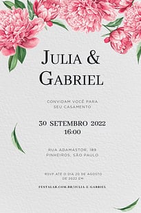 Modelo de Convite de Casamento - Peonias aquarelada Convite Peônias aquarelada grátis para editar