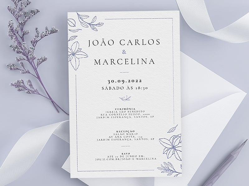 Convite de Casamento Pétalas azul