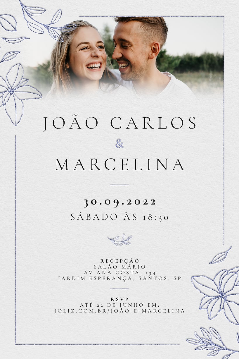 Modelo de Convite de Casamento - Petalas azul Convite Pétalas azul grátis para editar
