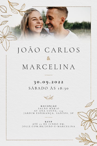 Modelo de Convite de Casamento - Petalas douradas Convite de Casamento - Petalas douradas