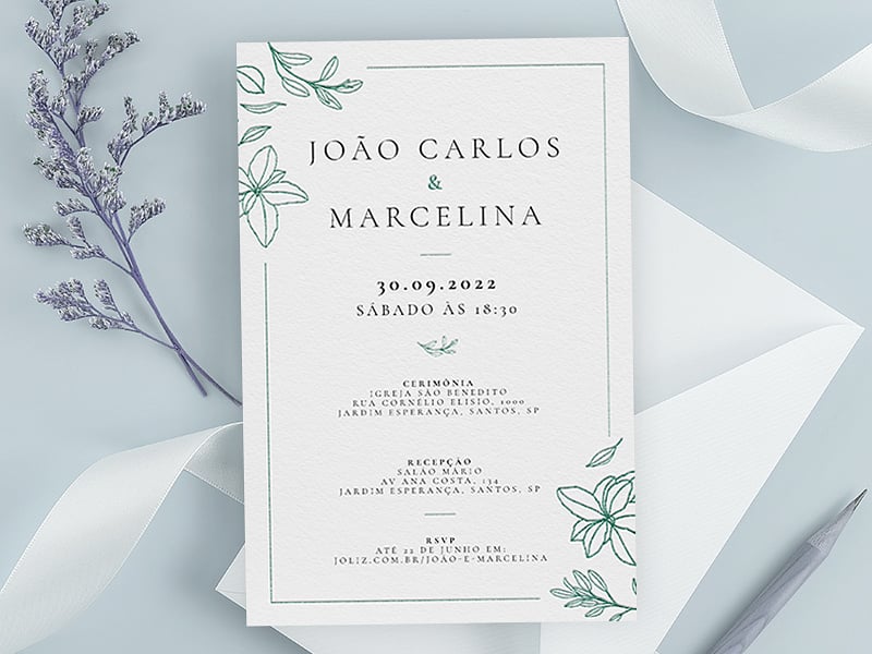Convite de Casamento - Petalas verde