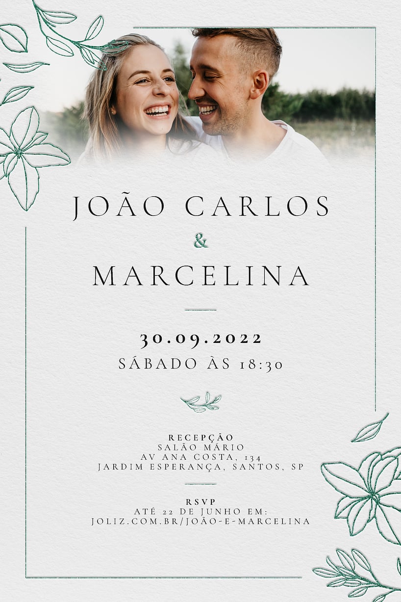 Modelo de Convite de Casamento - Petalas verde Convite Pétalas verde grátis para editar