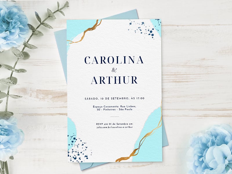 Convite de Casamento - Pintura minimalista azul