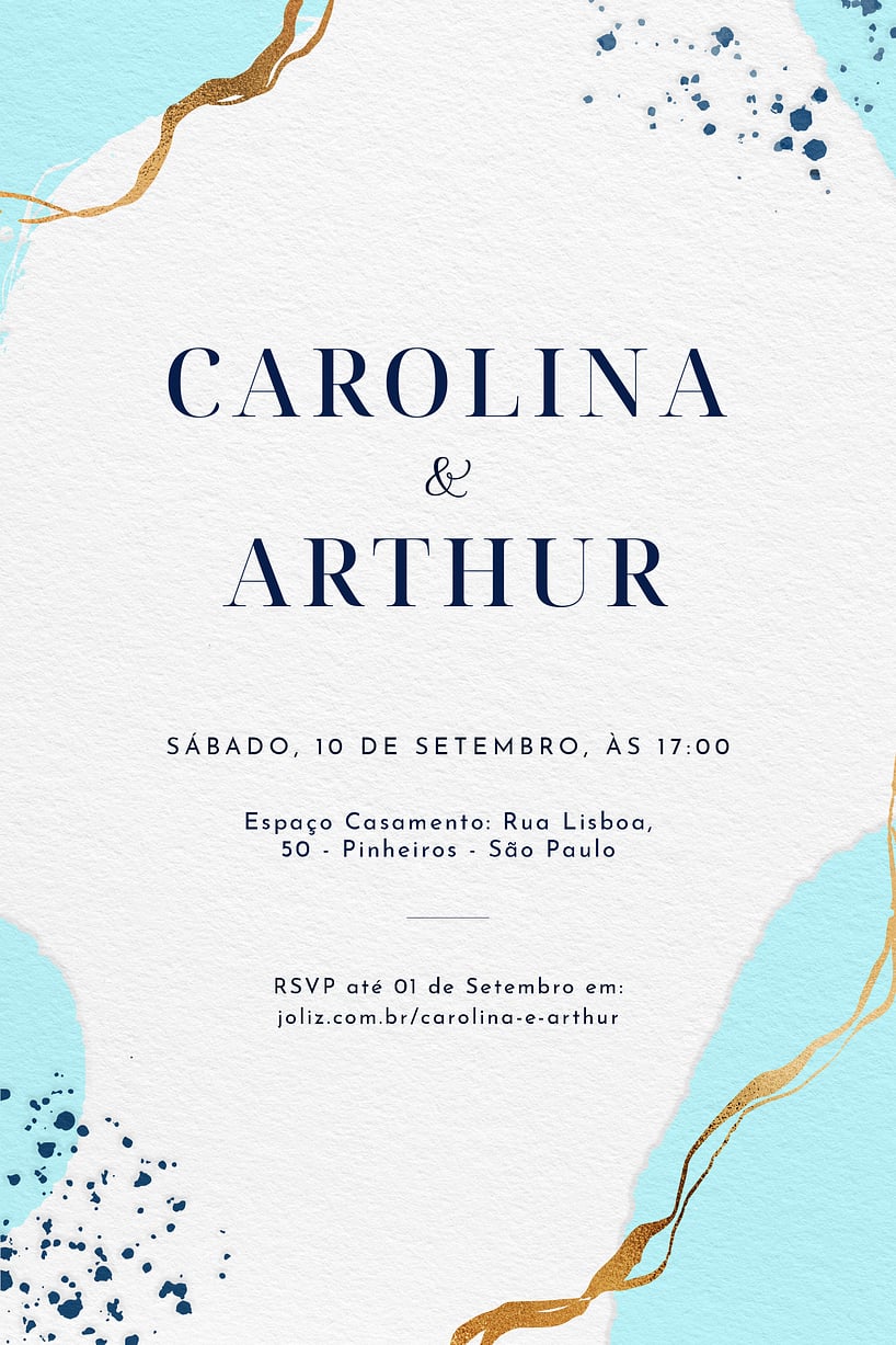 Modelo de Convite de Casamento - Pintura minimalista azul Convite Pintura minimalista azul grátis para editar