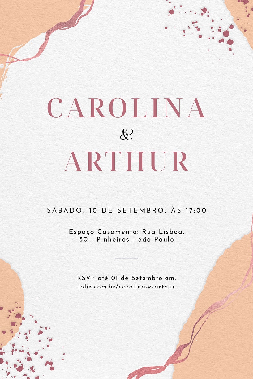 Convite de Casamento - Pintura minimalista rosa