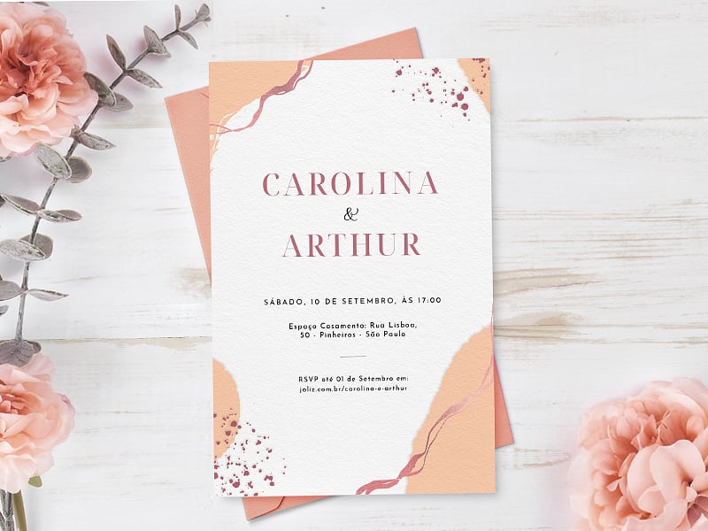 Convite de Casamento Pintura minimalista rosa