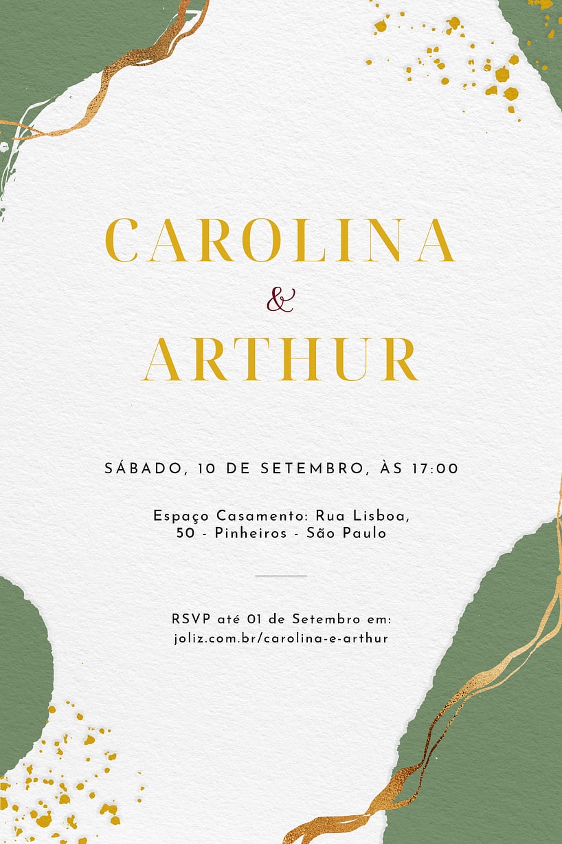 Convite de Casamento - Pintura minimalista verde