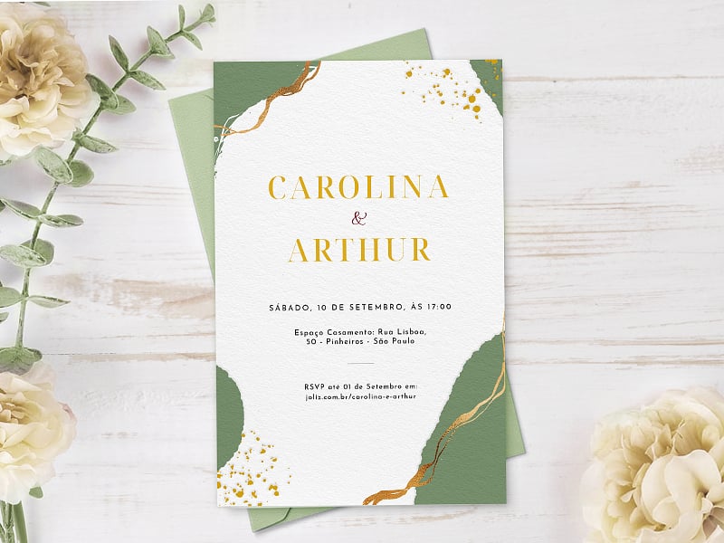 Convite de Casamento - Pintura minimalista verde