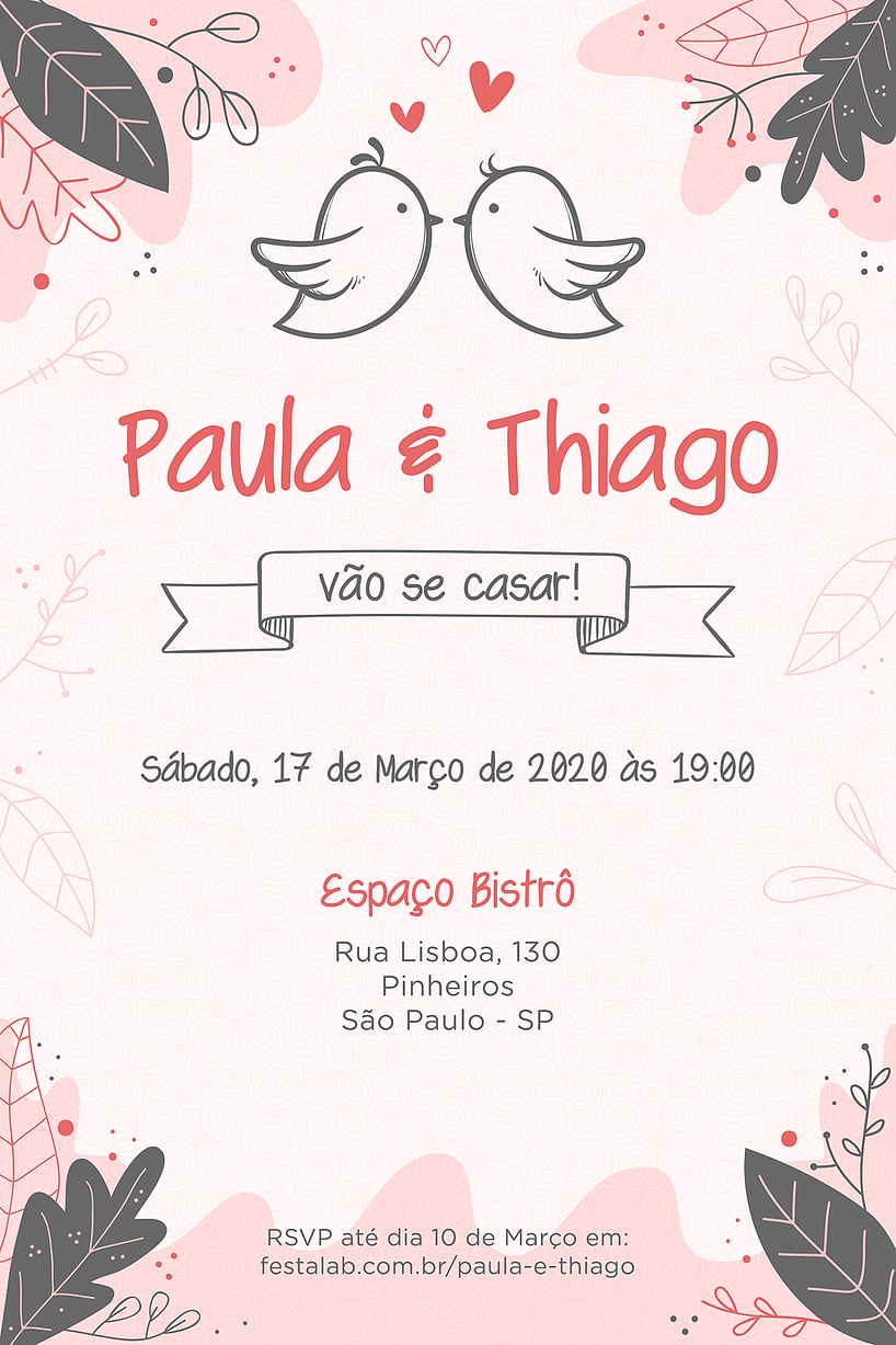 Convite Pombinhos grátis para editar