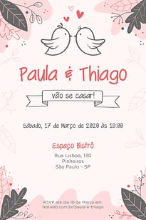 Modelo de Convite de Casamento - Pombinhos Convite Pombinhos grátis para editar