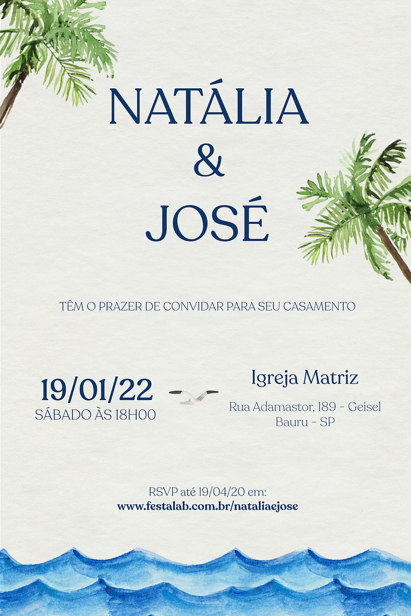 Convite de Casamento - Praia Aquarela