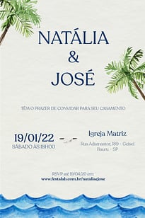 Modelo de Convite de Casamento - Praia Aquarela Convite Praia Aquarela grátis para editar