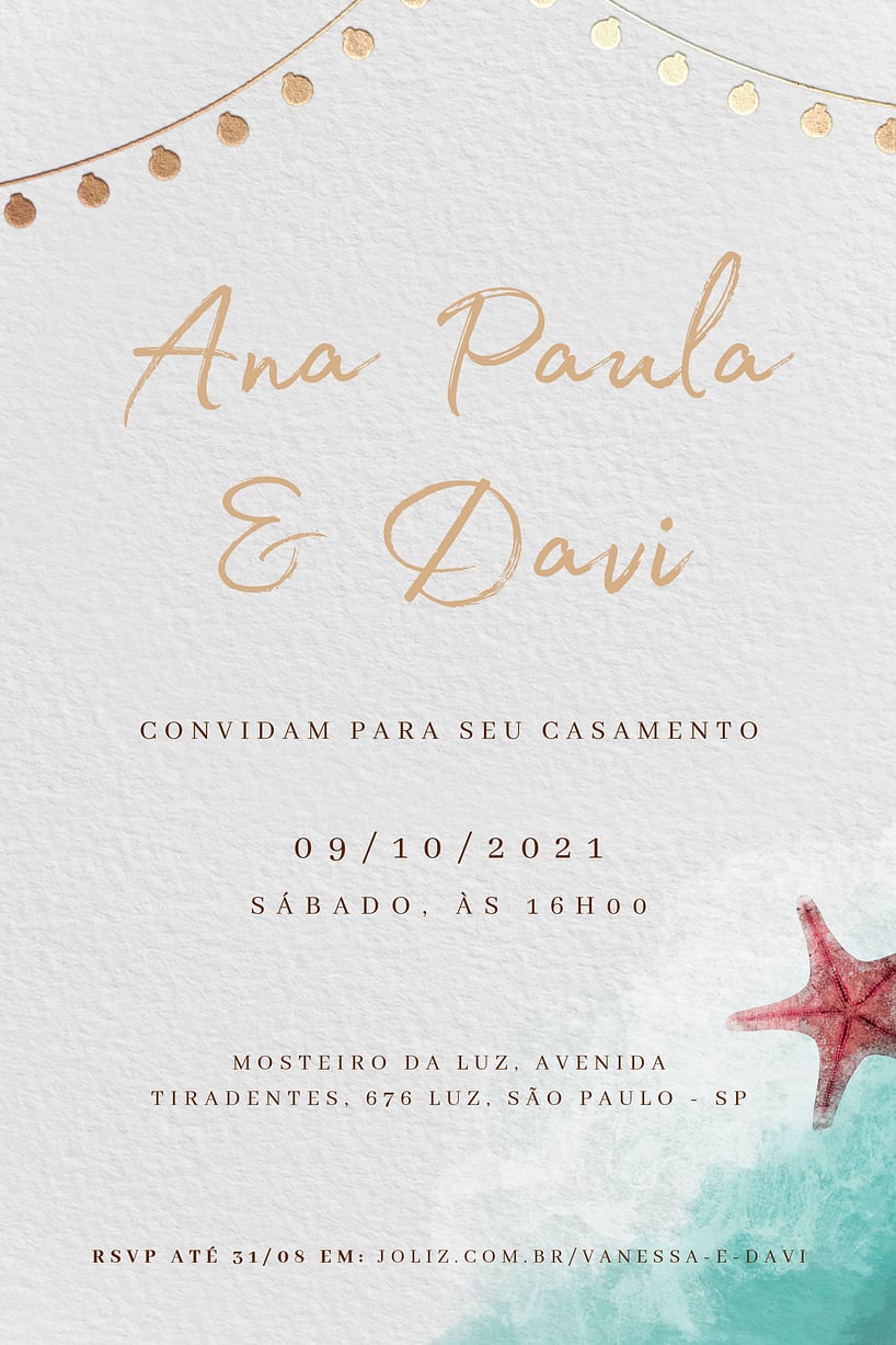 Modelo de Convite de Casamento - Praia Luzes Convite Praia Luzes grátis para editar