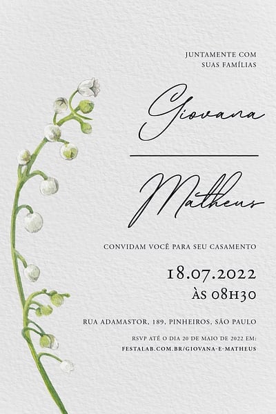 Modelo de Convite de Casamento - Ramo de lirio Convite Ramo de lírio grátis para editar